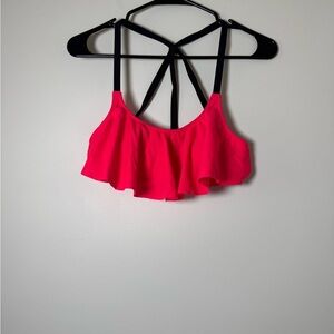 PINK Victoria’s Secret Neon Pink Ruffle Bikini Top Strappy Back Size M
